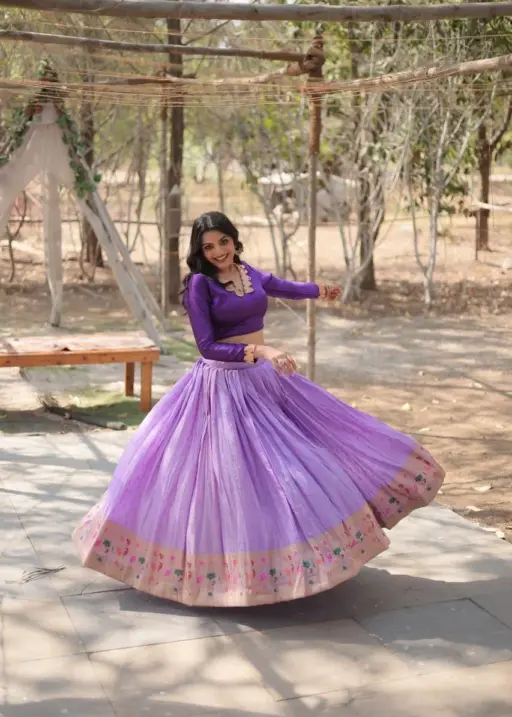 Purple Kalamkari Jacquard Festive Lehenga