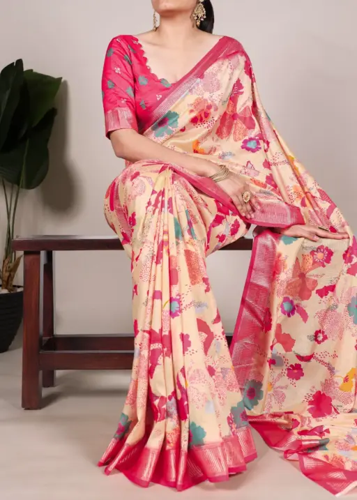 Tussar Silk Floral Printed Saree