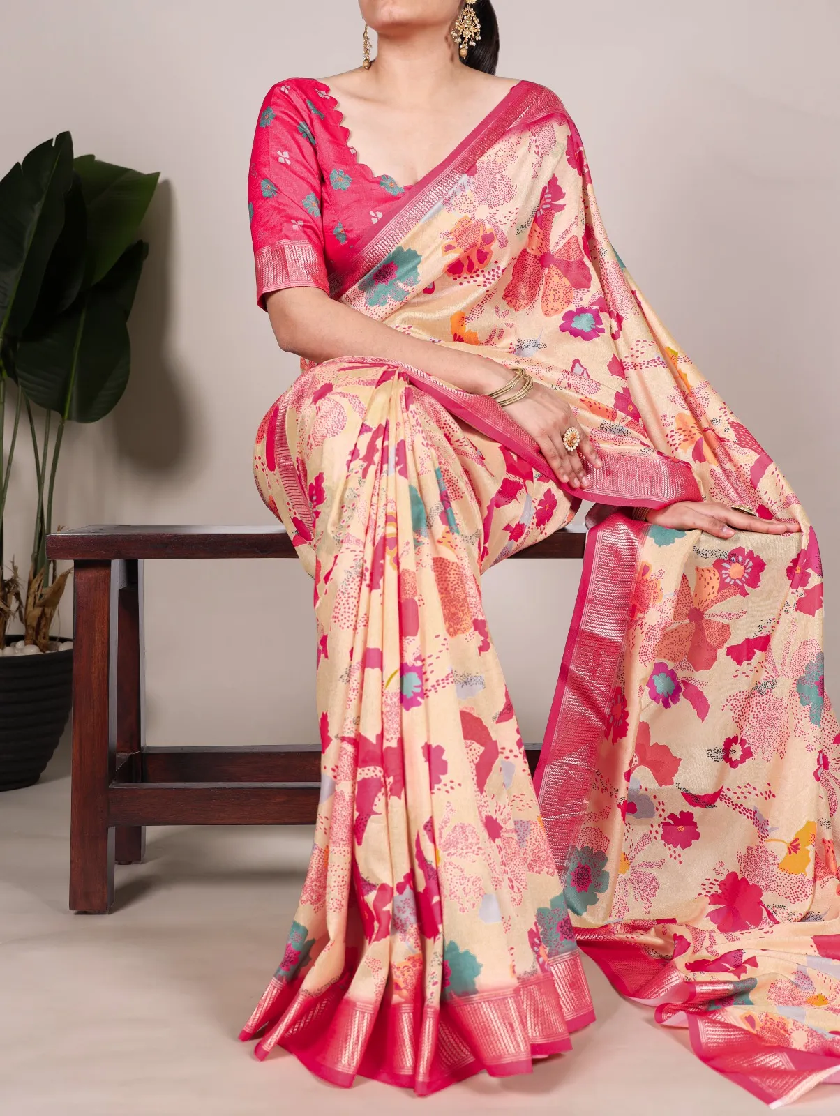 Tussar Silk Floral Printed Saree