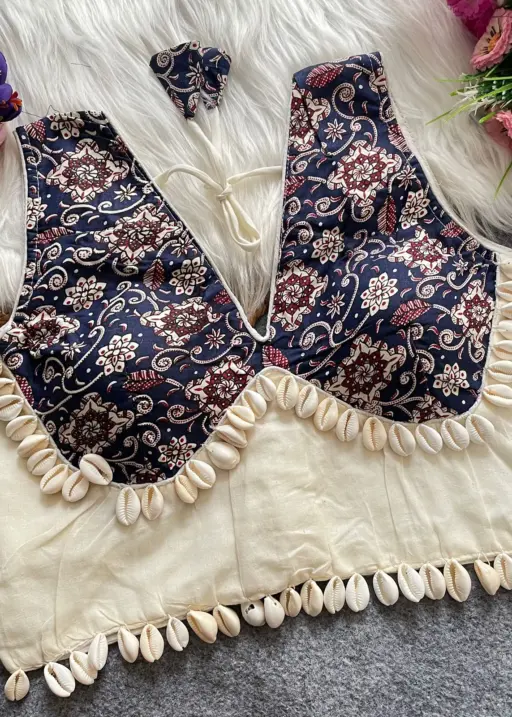 Ajrakh Printed Kodi work Blouse