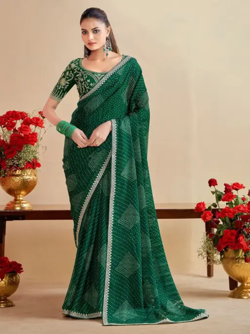 Bandhani Saree with Embroidery Blouse