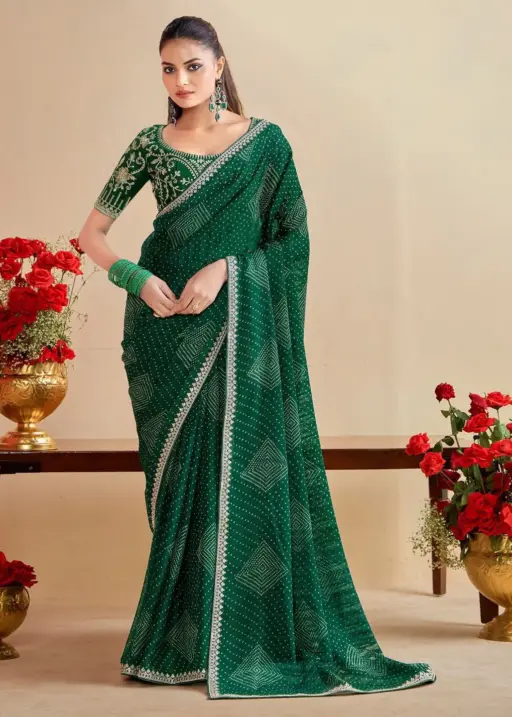 Bandhani Saree with Embroidery Blouse