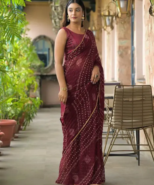 Bandhni Printed Saree with Fancy Work