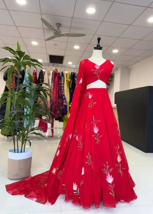 Beautiful Red Floral Big Flair Wedding Lehenga