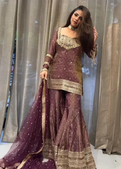 Bollywood Inspired Bandhni Sharara Salwar Suit