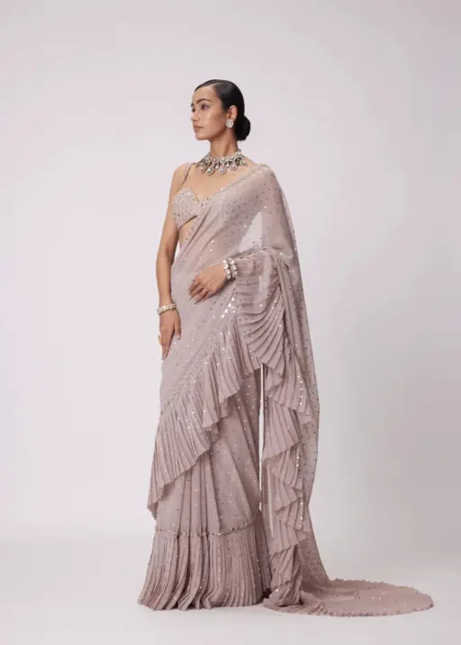 Bollywood Inspired Peach Color Mirror Saree