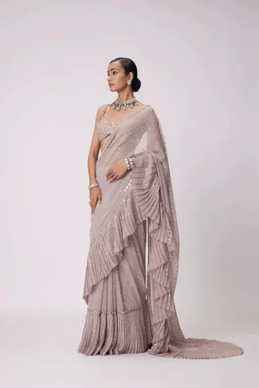 Bollywood Inspired Peach Color Mirror Saree