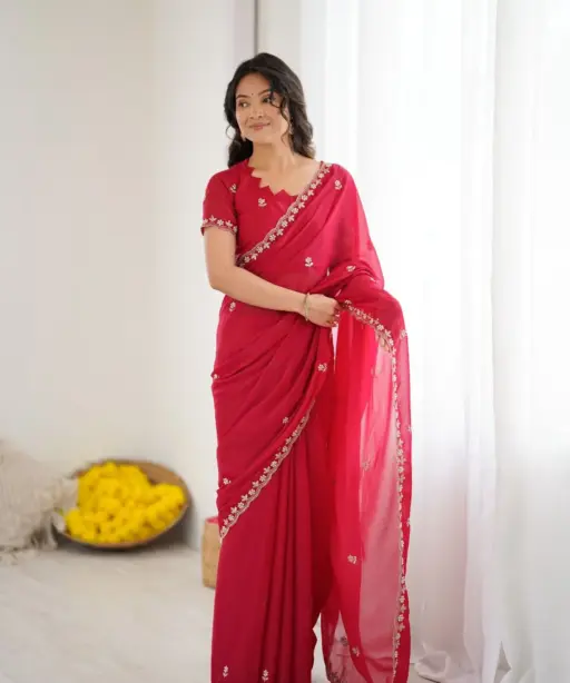 Buy Georgette Silk embroidery Saree for Festive wear