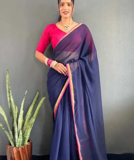 Buy Plain Saree with Lace border and funka