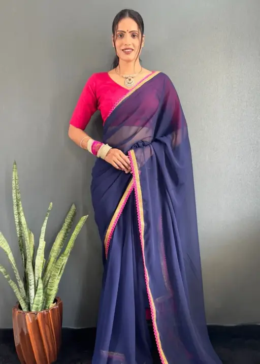 Buy Plain Saree with Lace border and funka