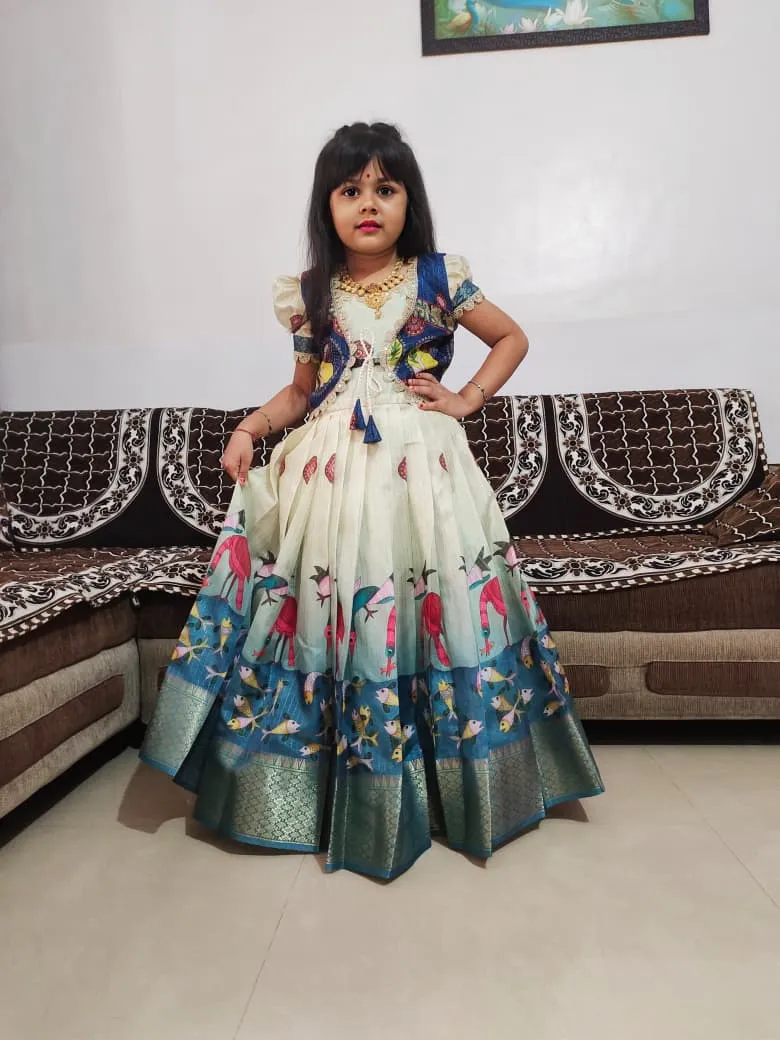 Buy Silk Gown with Jacket for Small Girls - Image 4