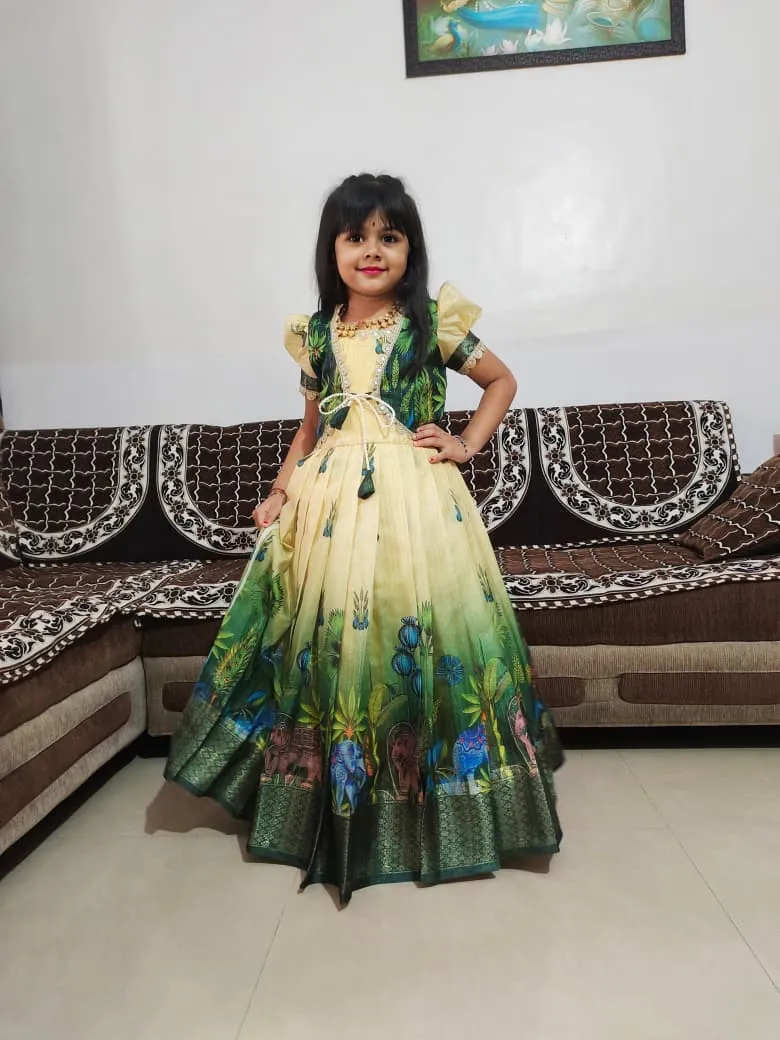 Buy Silk Gown with Jacket for Small Girls - Image 6