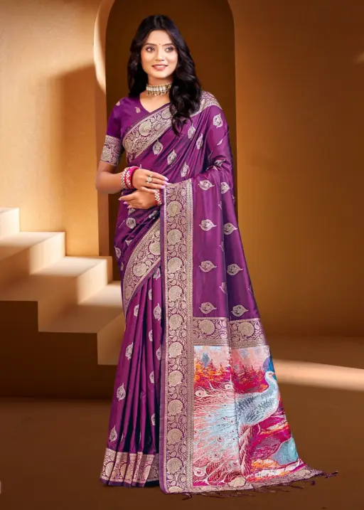 Buy Silk Sarees with Digital Printed Pallu