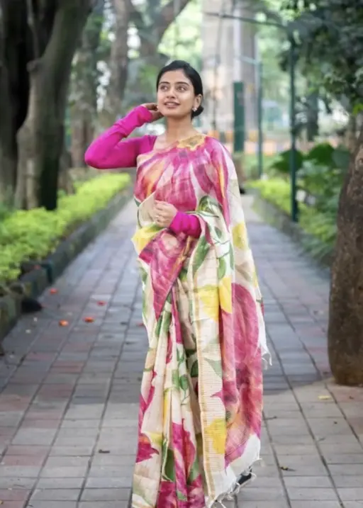 Buy Tussar Silk Floral Printed Saree