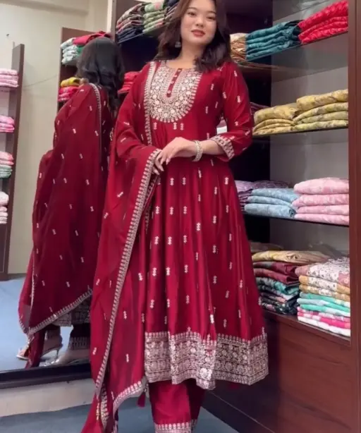Cherry Red Festive Special Anarkali