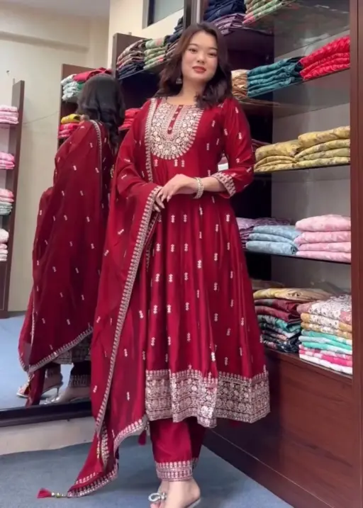Cherry Red Festive Special Anarkali