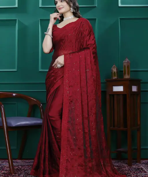 Diwali Wear Ready to Wear Saree with Heavy Embroidery