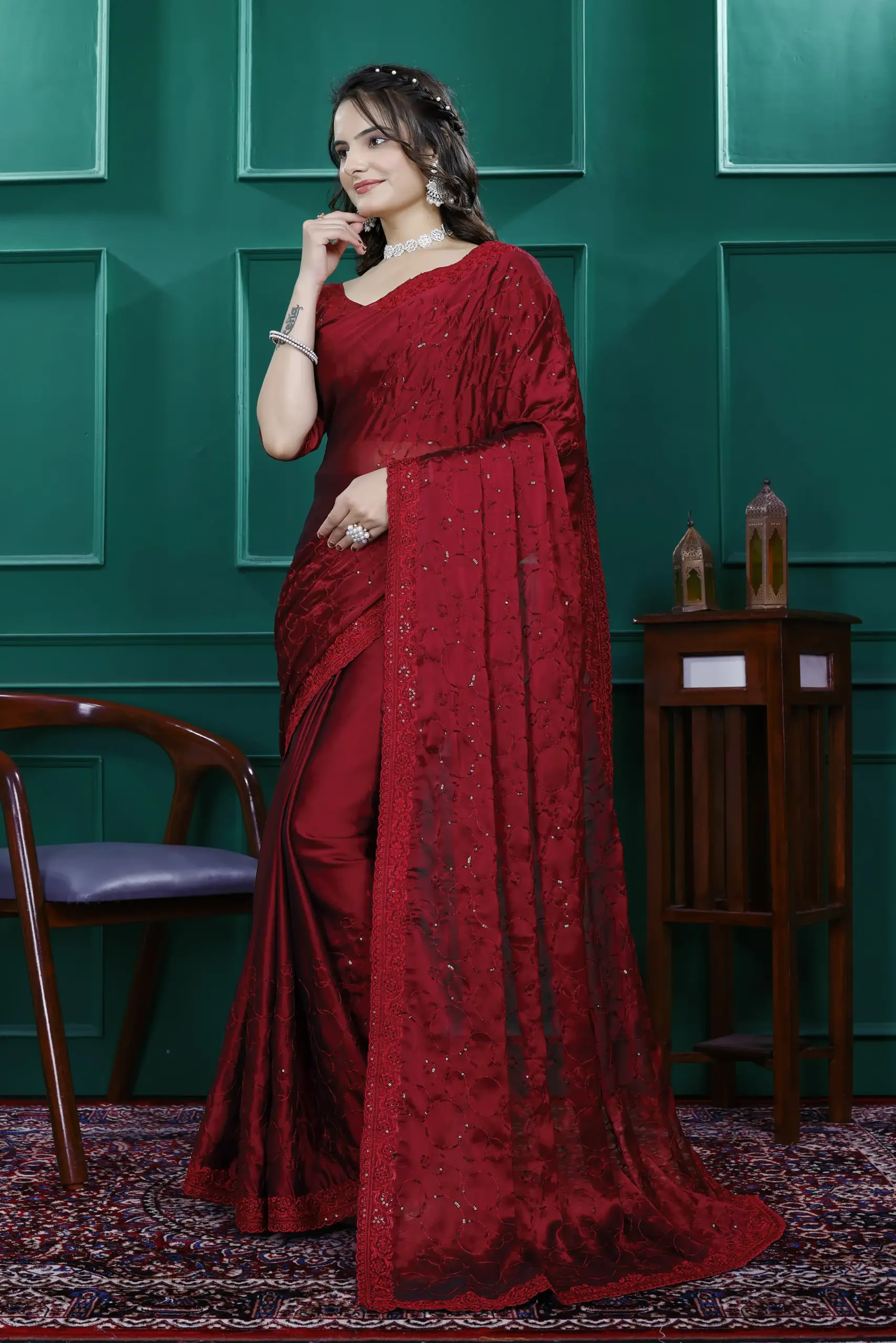 Diwali Wear Ready to Wear Saree with Heavy Embroidery