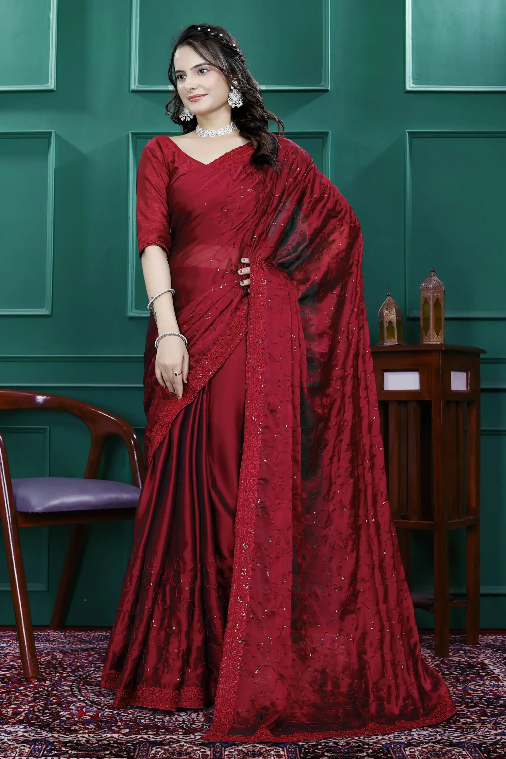 Diwali Wear Ready to Wear Saree with Heavy Embroidery - Image 10