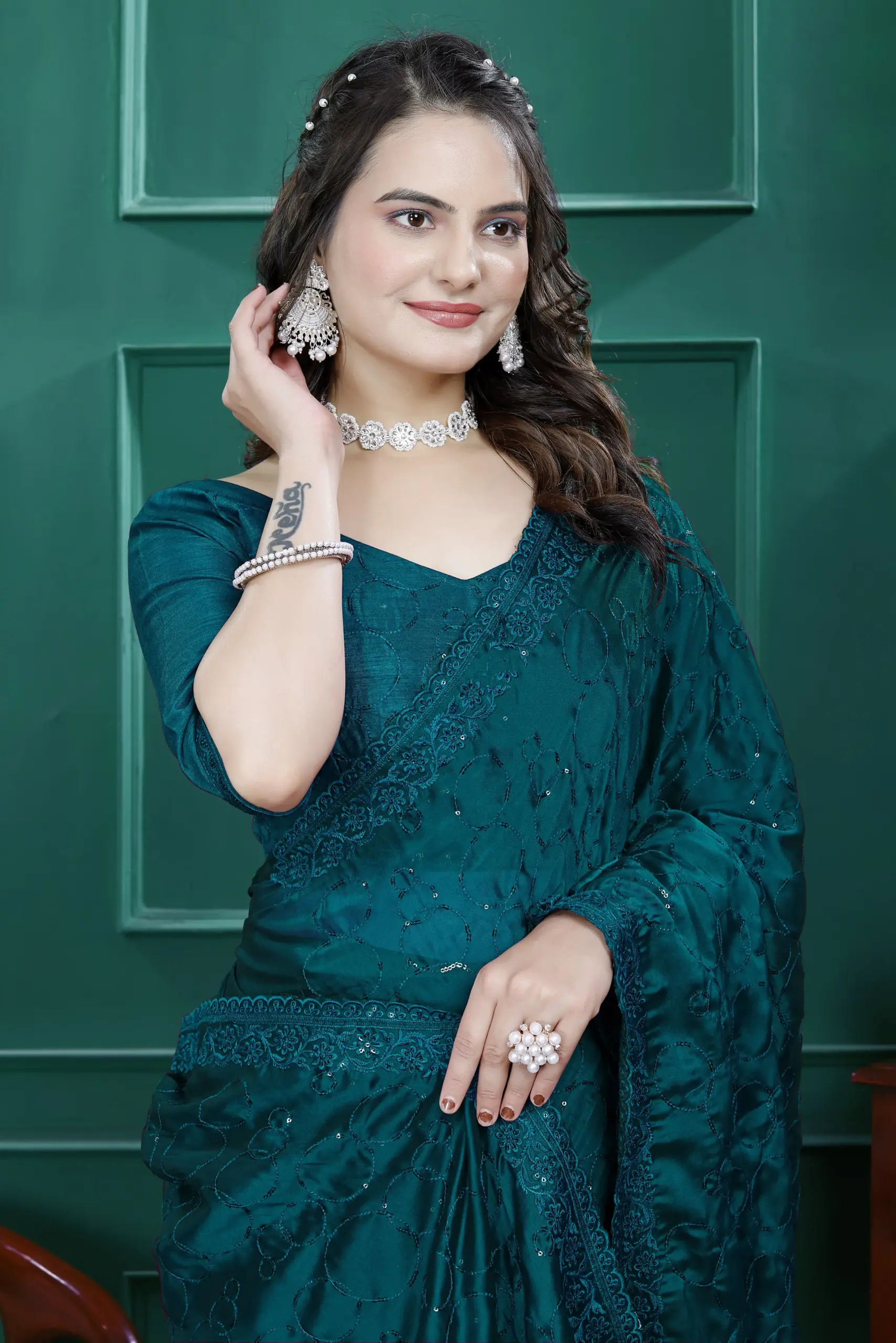 Diwali Wear Ready to Wear Saree with Heavy Embroidery - Image 3