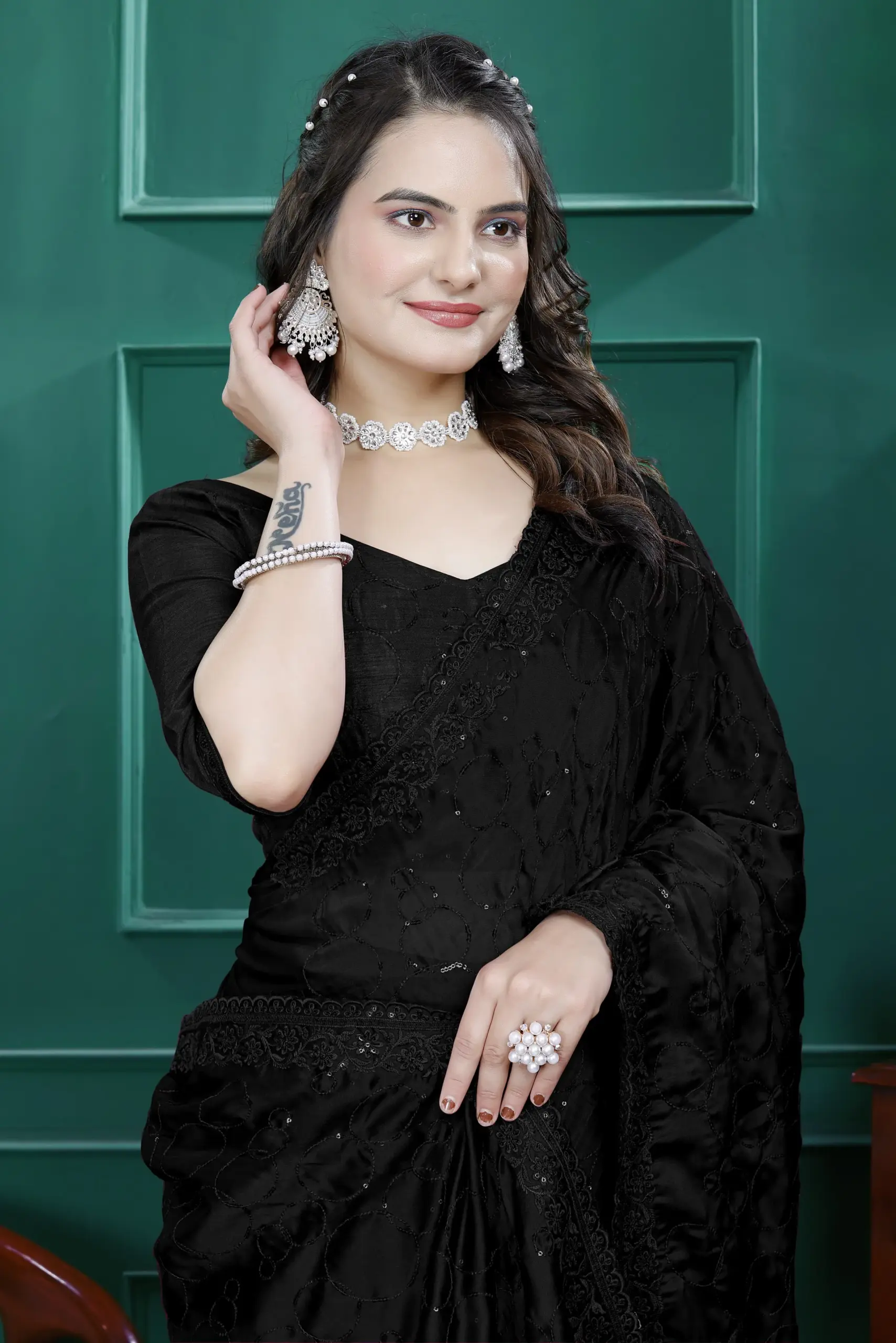 Diwali Wear Ready to Wear Saree with Heavy Embroidery - Image 4