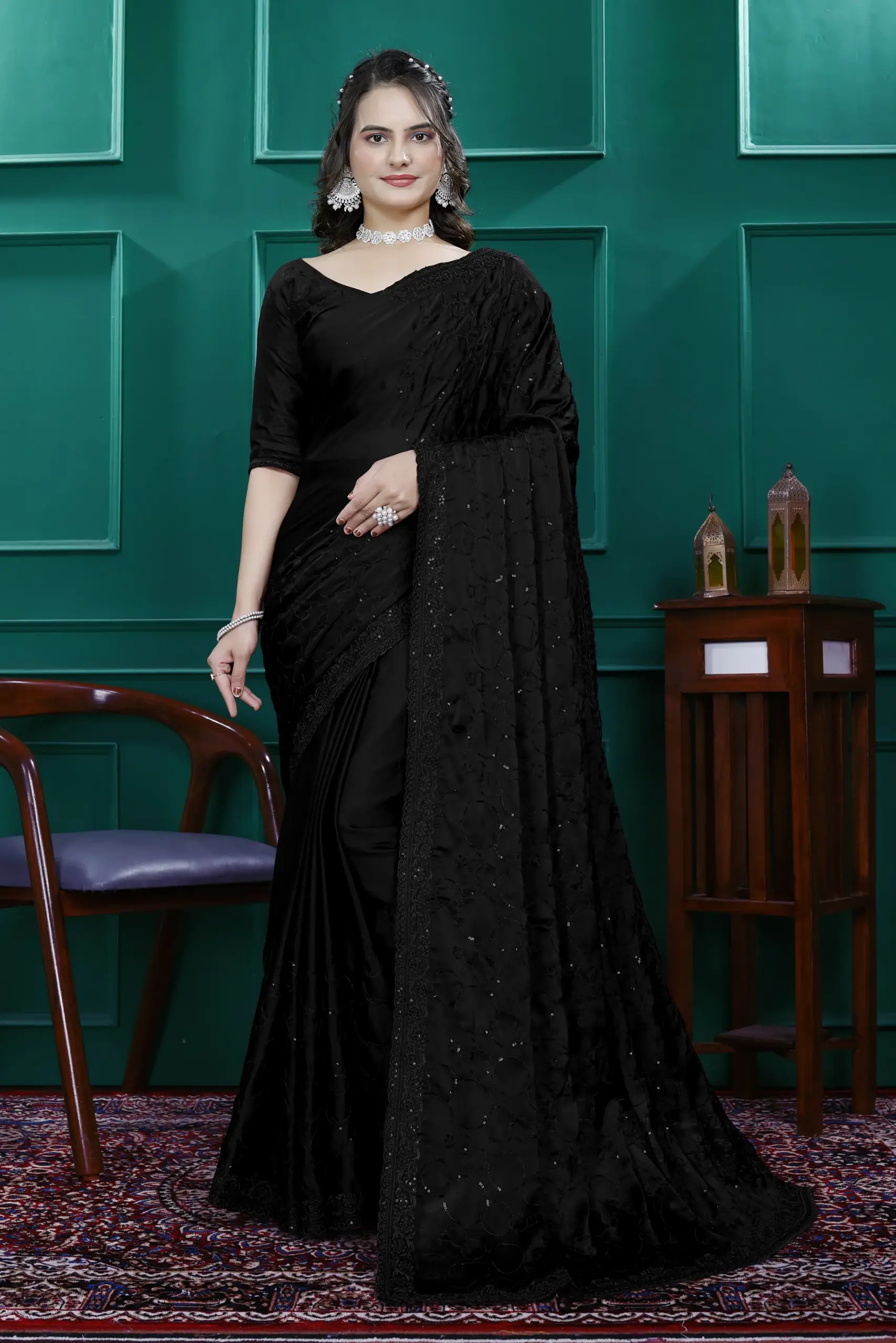 Diwali Wear Ready to Wear Saree with Heavy Embroidery - Image 6