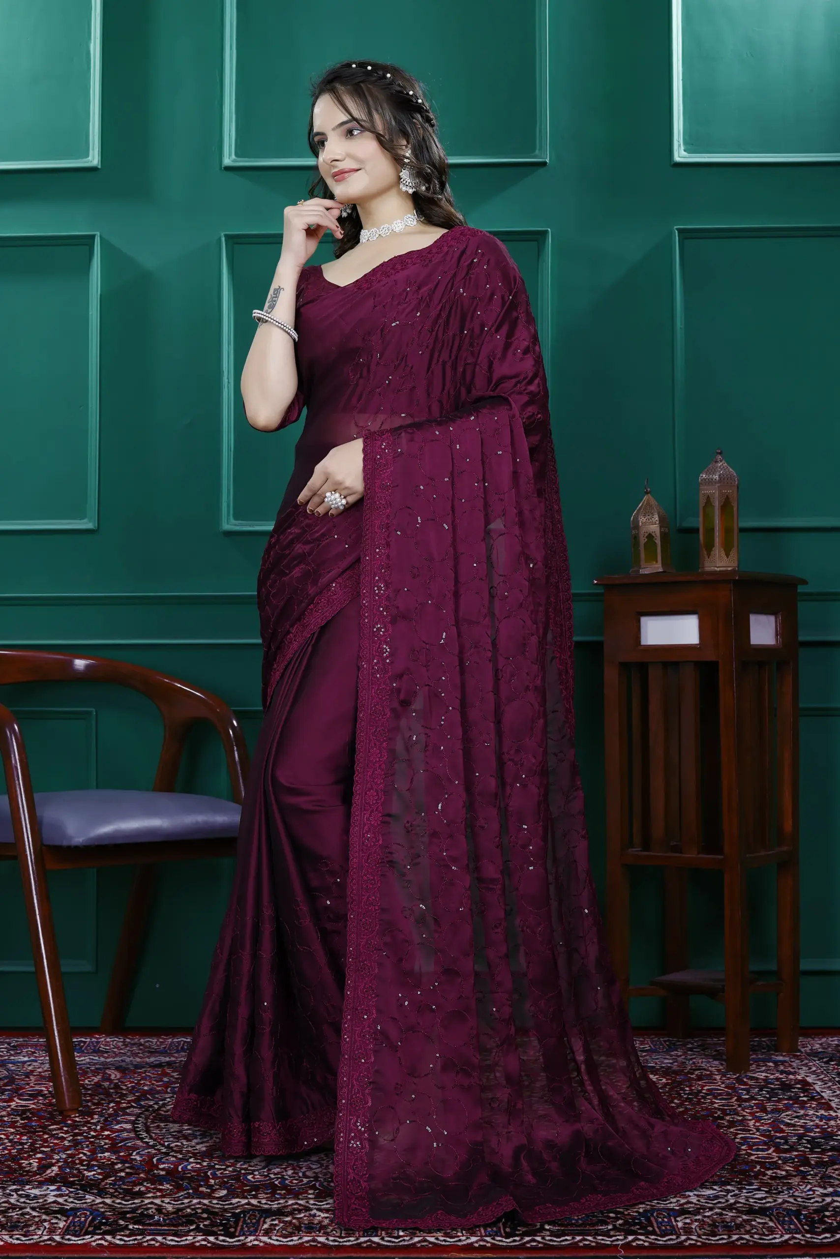 Diwali Wear Ready to Wear Saree with Heavy Embroidery - Image 7