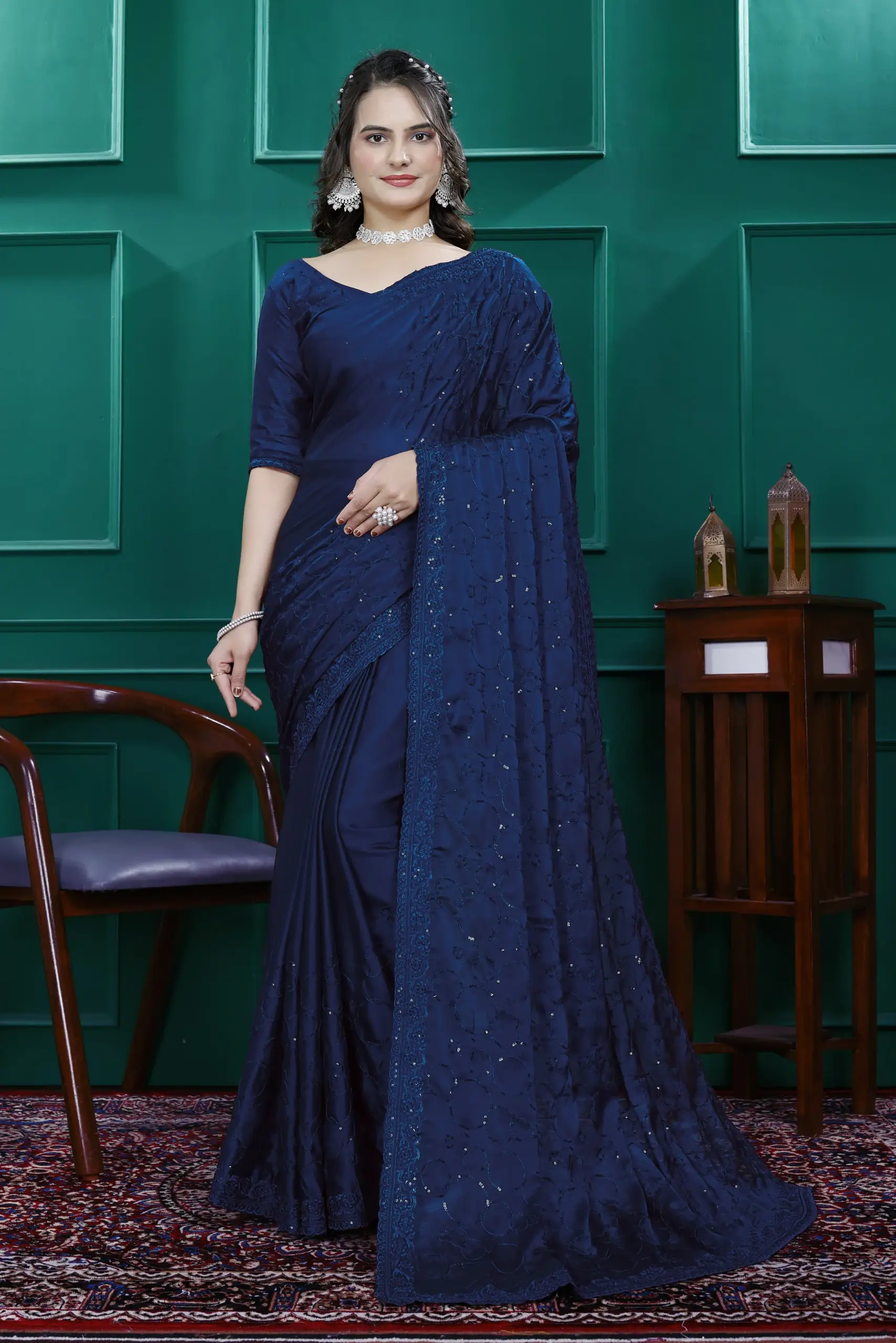 Diwali Wear Ready to Wear Saree with Heavy Embroidery - Image 8