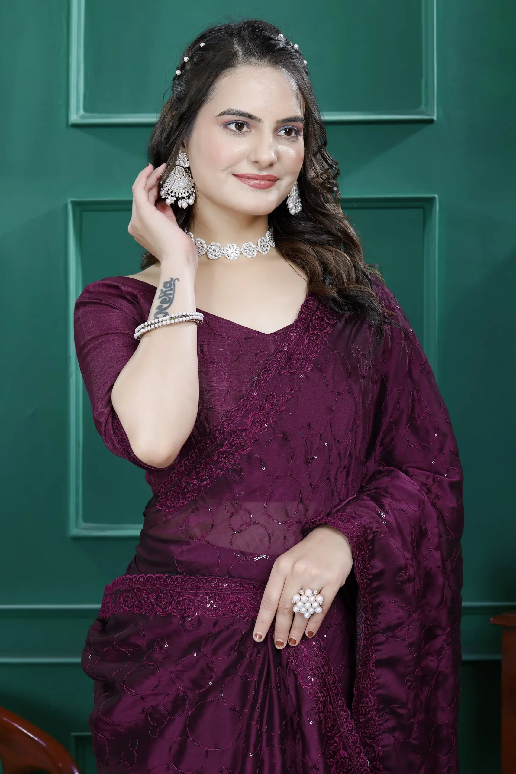 Diwali Wear Ready to Wear Saree with Heavy Embroidery - Image 9