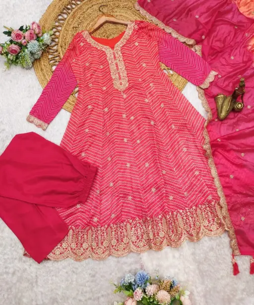 Exclusive Bandhni Printed Anarkali kurti Set