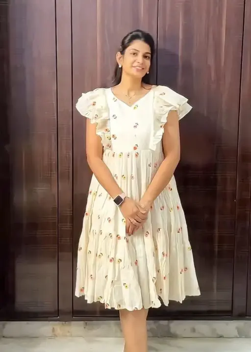 Fancy Cotton Frock with Flower Embroidery