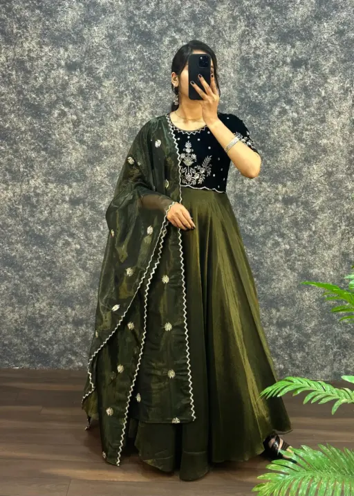 Fancy Festive Wear Velvet Gown with Dupatta