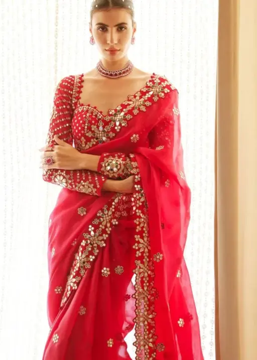 Fancy Red Saree For Karwa Chauth 2025