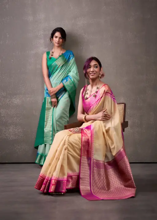 Festive Wear Cotton Silk Saree with Rainbow Border