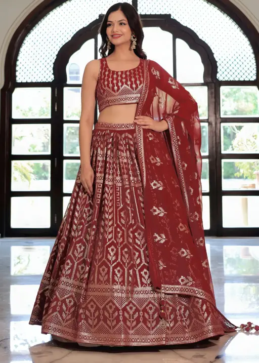 Festive Wear Maroon Lehenga Choli