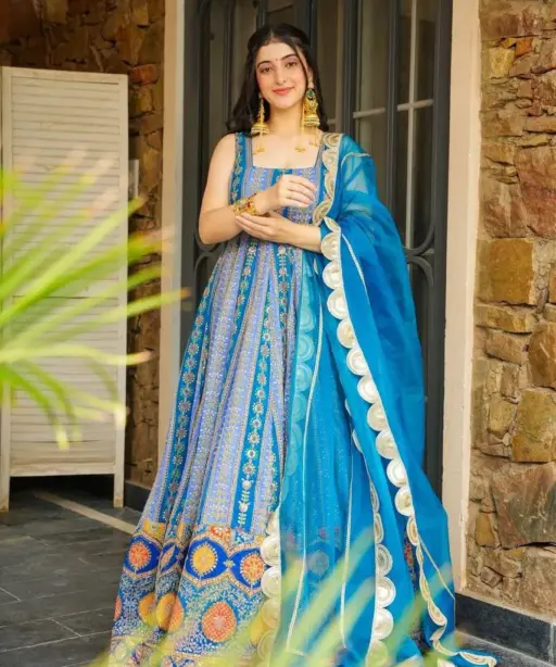 Festive Wear Printed Gown with 8 mtr Flair