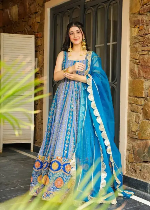 Festive Wear Printed Gown with 8 mtr Flair