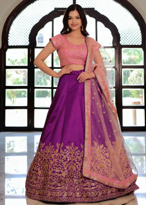 Festive Wear Purple with Pink Lehenga
