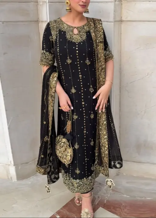 Festive Wear Straight Black Pakistani Suit