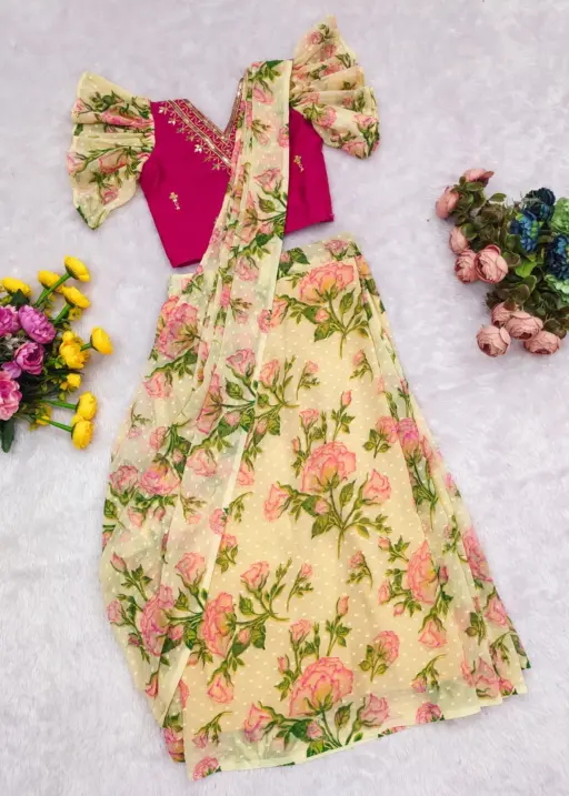 Floral Readymade Saree For Small Girls Kids