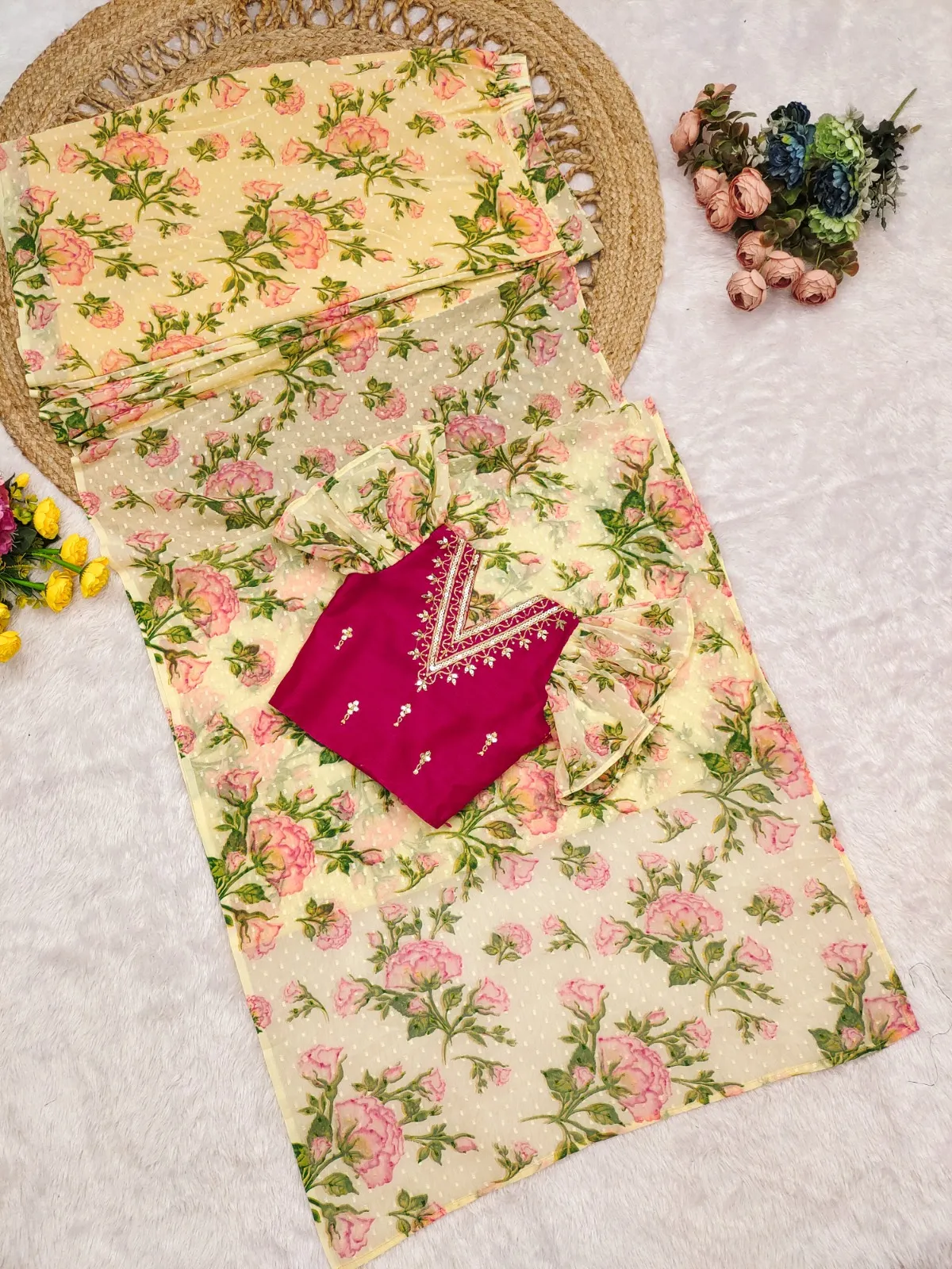 Floral Readymade Saree For Small Girls Kids - Image 2