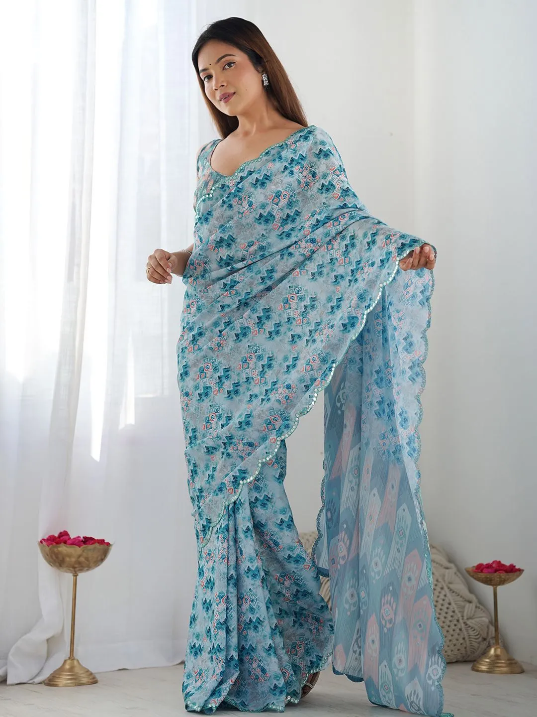Georgette Traditonal Printed Saree - Image 5