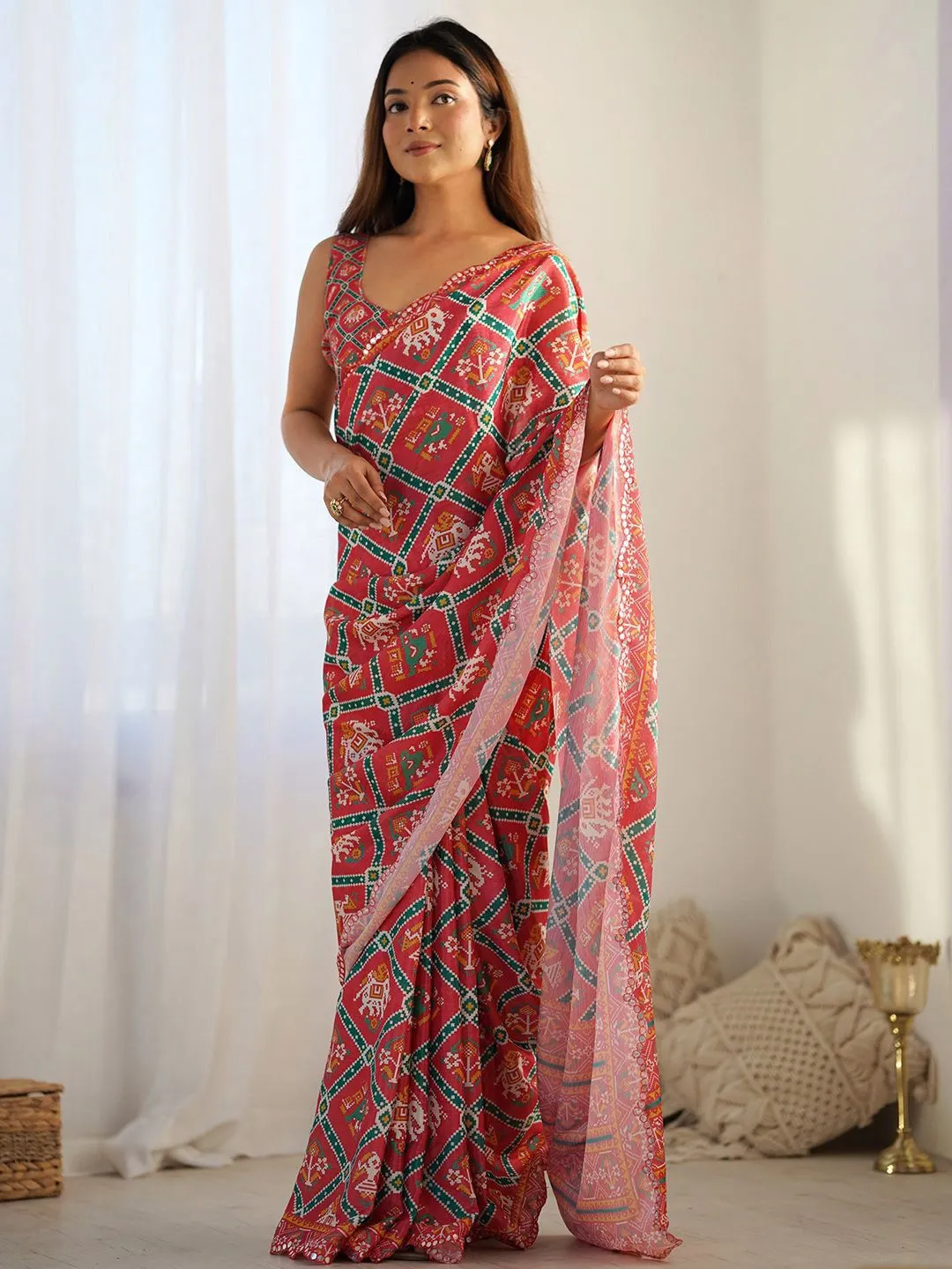 Georgette Traditonal Printed Saree - Image 7