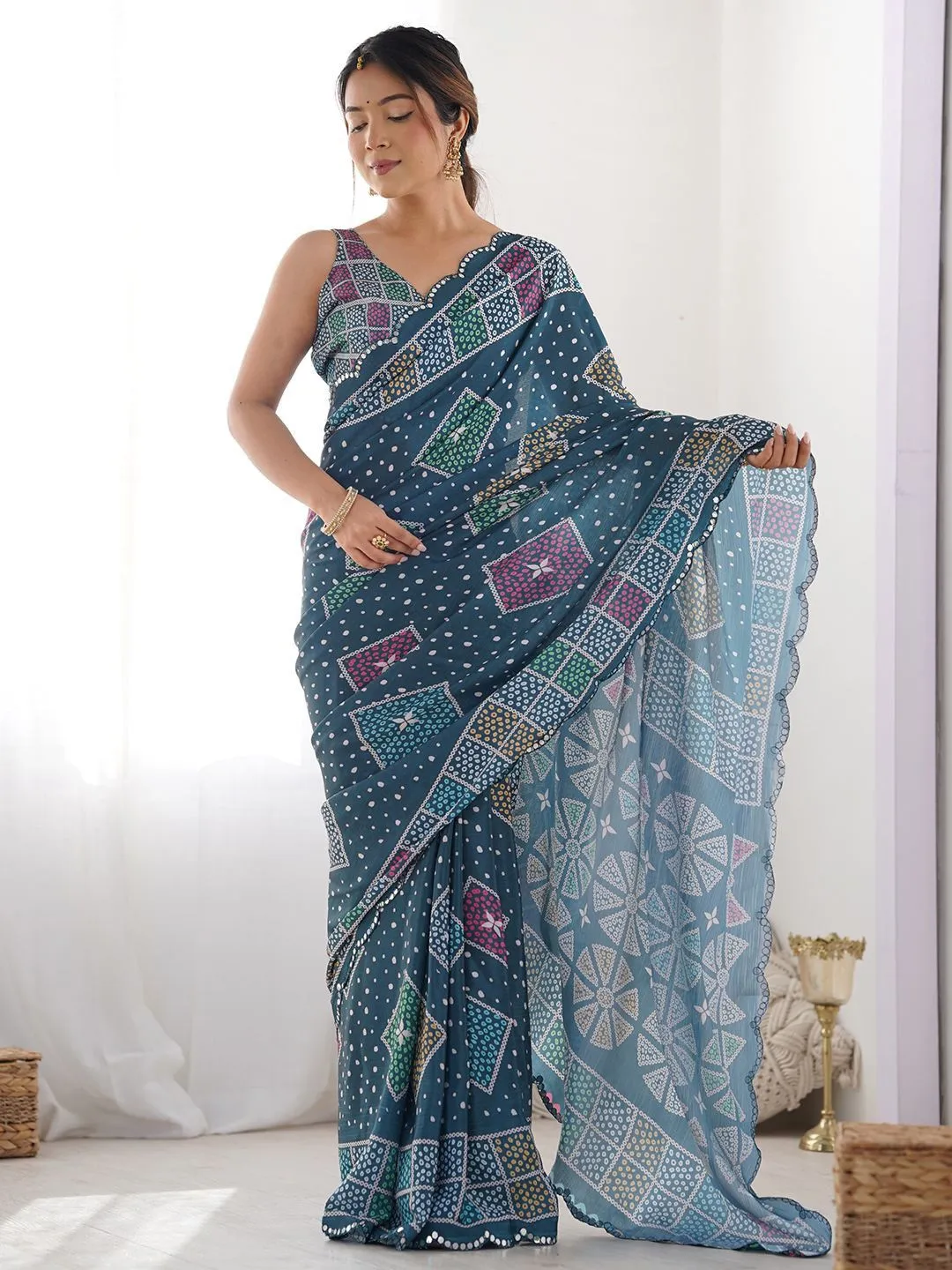 Georgette Traditonal Printed Saree - Image 8