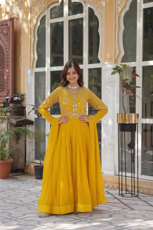 Haldi Function Specila Yellow Anarkali Gown
