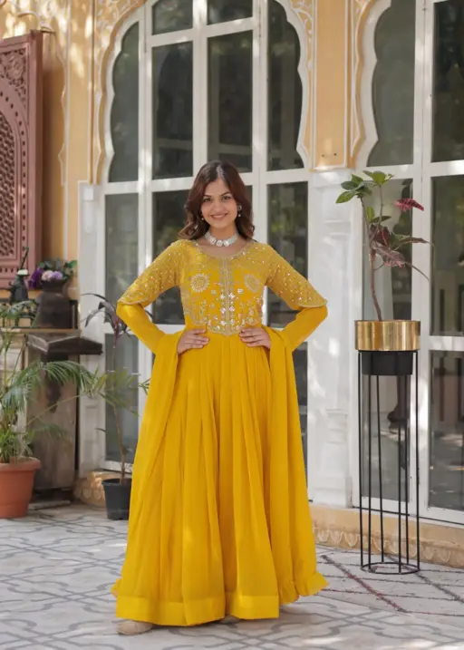 Haldi Function Specila Yellow Anarkali Gown