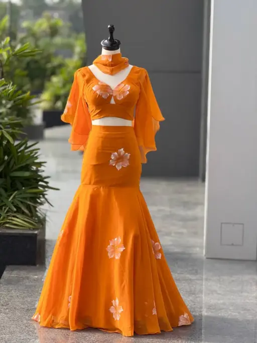 Handpainted Fish Cut Lehenga Fancy