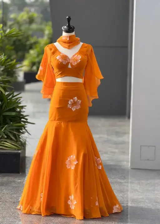 Handpainted Fish Cut Lehenga Fancy