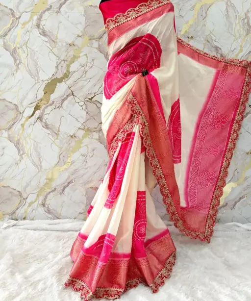 Karwa Chauth Bandhni Printed Saree with Border