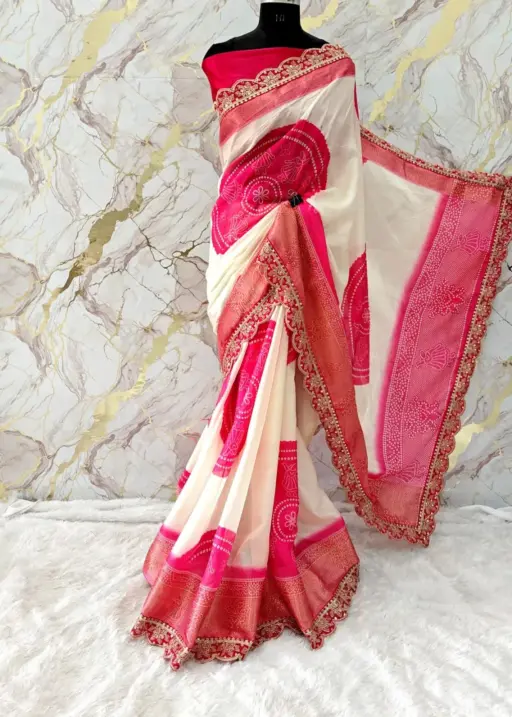 Karwa Chauth Bandhni Printed Saree with Border